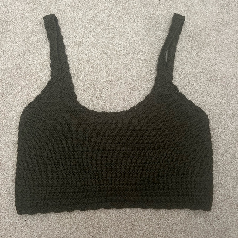 Aerie army green Crochet Tank Top